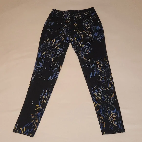 Lildy Printed Jeggings Black with Blue and Yellow Feather Print. - Picture 5 of 6